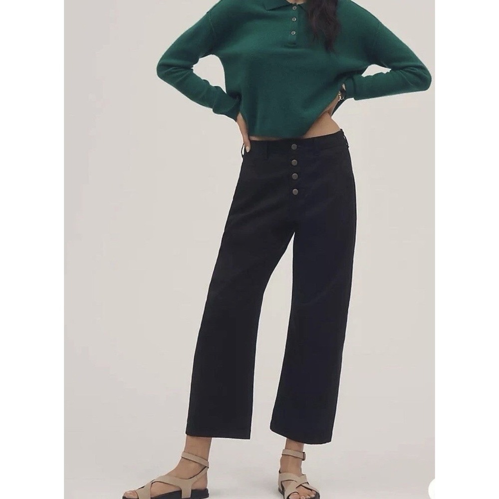 Anthropologie Pilcro The Arin Button Fly Barrel Pants‎ Black Women's Size 32
